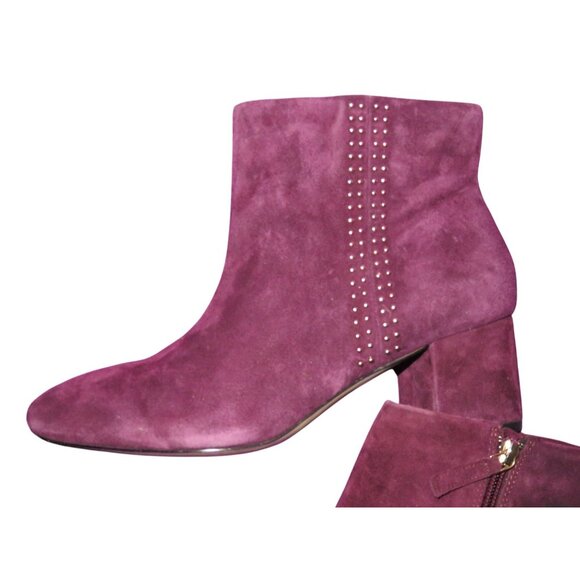 White House Black Market ZEEK cabernet burgundy microsuede block heel booties 9 - Picture 5 of 11